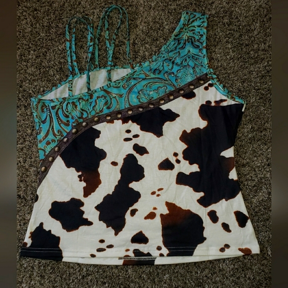 Paisley and Cow Print Top - Picture 1 of 4